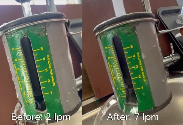 Hot water low flow solution - before/after