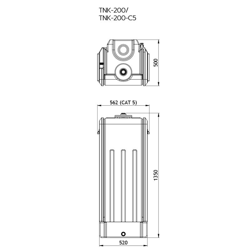 TankBoost 200L Additional Storage Tank Line Drawing